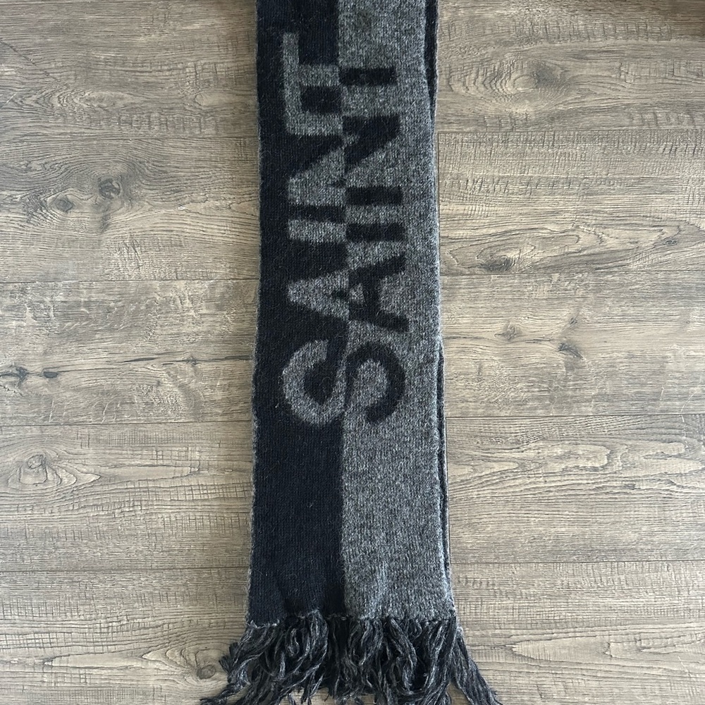 Saint Laurent Intarsia Logo Knit Scarf Black And Gray Wool